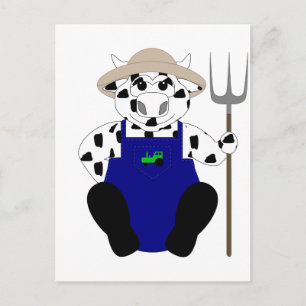 Black And White Farmer Cow Postcard