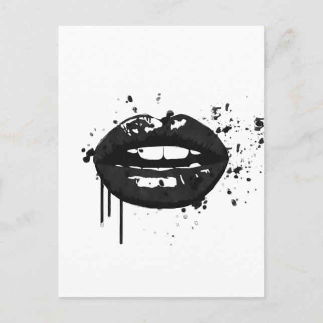Black and white fashion glamour lips illustration postcard (Front)