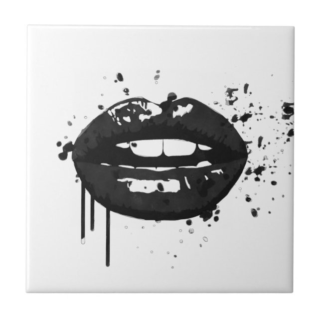 Black and white fashion glamour lips illustration tile (Front)