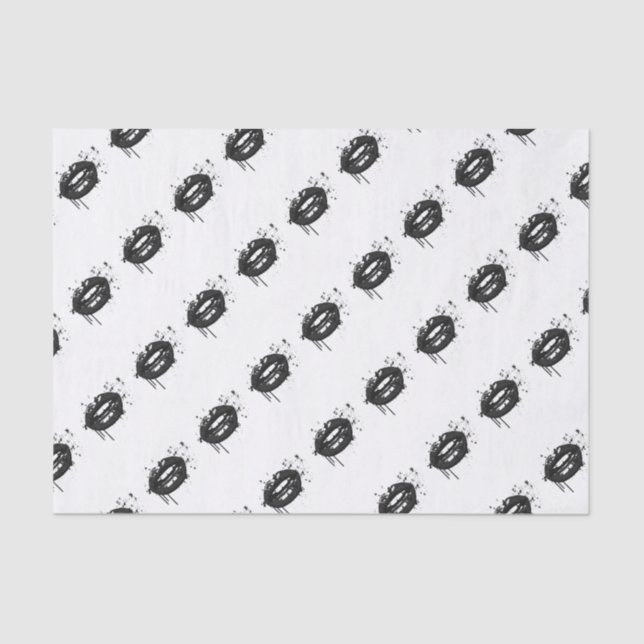 Black and white fashion lips gift wrapping tissue paper (Front)
