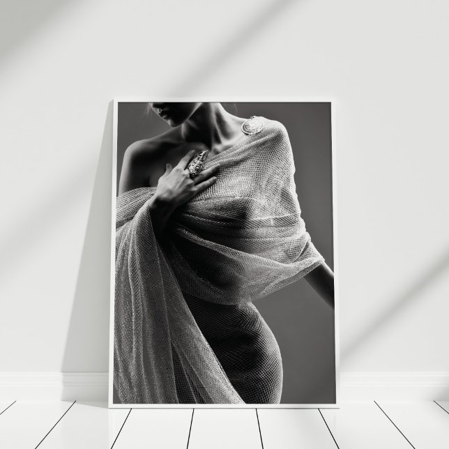 Black and White Fashion Model Poster (Black and White Fashion Model Poster in a white frame.)