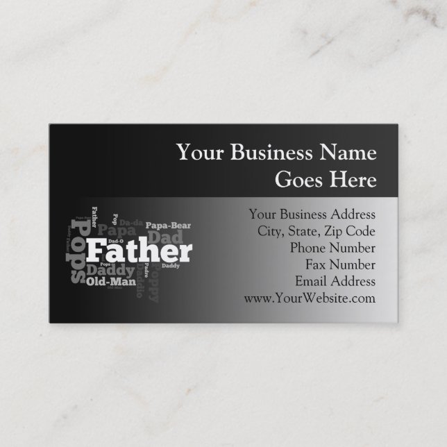 Black and White Father Word Collage Business Card (Front)