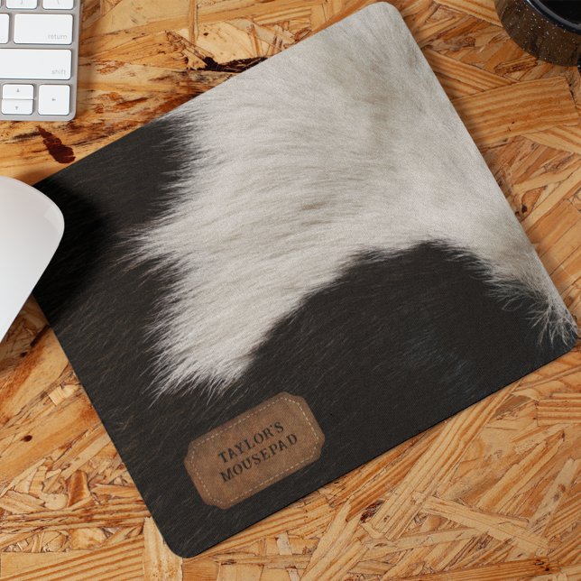 Black and White Faux Cow Fur and Leather  Mouse Mat (Creator Uploaded)