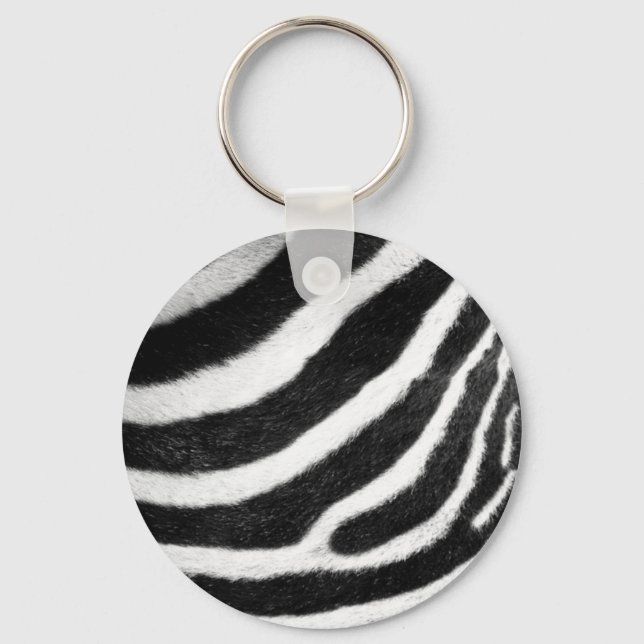 black and white faux fur stripes Zebra Print Key Ring (Front)
