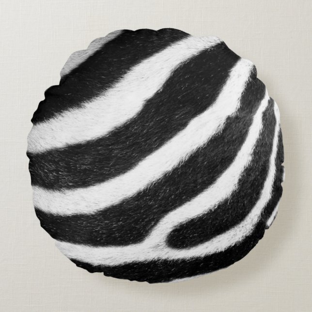 black and white faux fur stripes Zebra Print Round Cushion (Front)