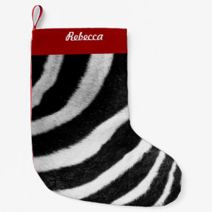 black and white faux fur stripes Zebra Print Small Christmas Stocking