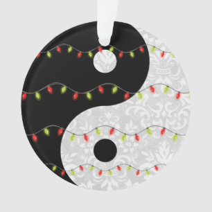 Black and White Faux Lace Yin Yang with Lights Ornament