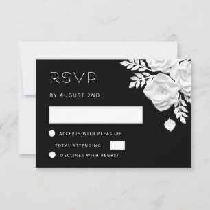 Black And White Faux Paper Cut Roses Wedding RSVP Card