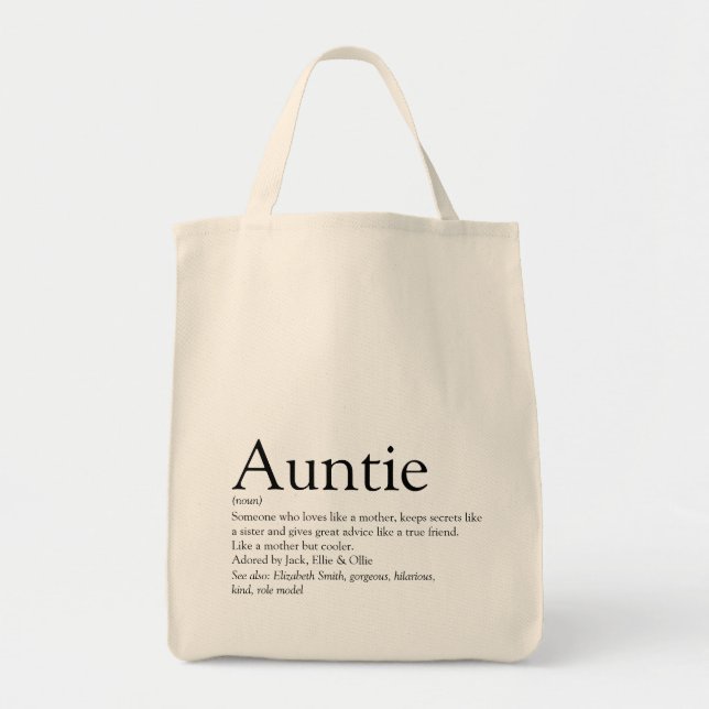 Black and White Favourite Aunt Auntie Definition  Tote Bag (Front)