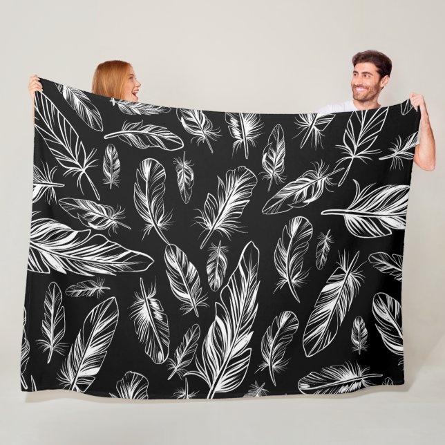 Black and White Feather Fleece Blanket (In Situ)