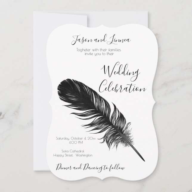 Black and White Feather Minimalist Elegant  Invitation (Front)