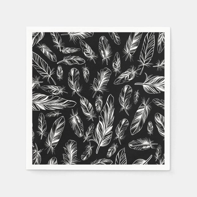 Black and White Feather Napkin (Front)