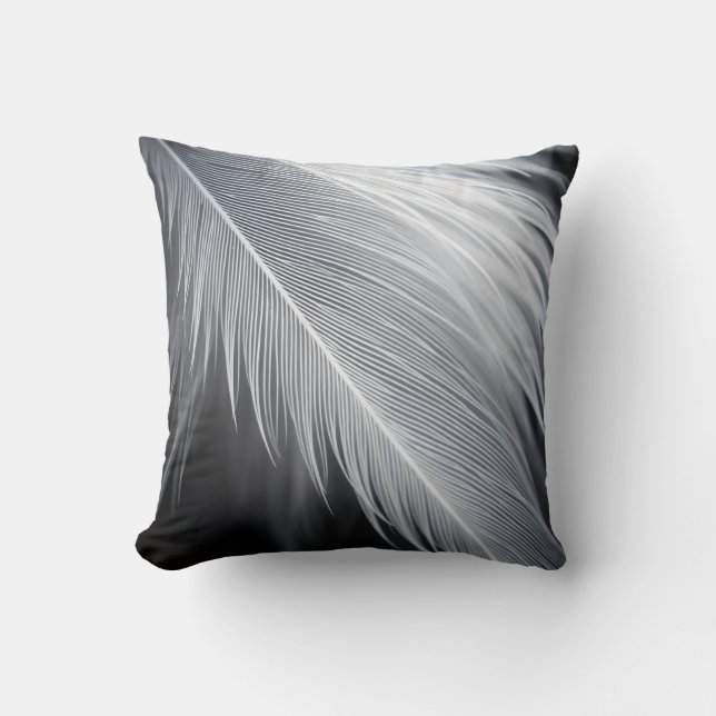Black and White Feather  Throw Pillow (Front)
