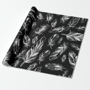 Black and White Feather Wrapping Paper