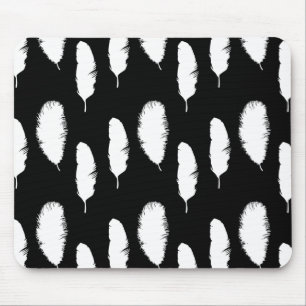 Black and White Feathers Mouse Mat