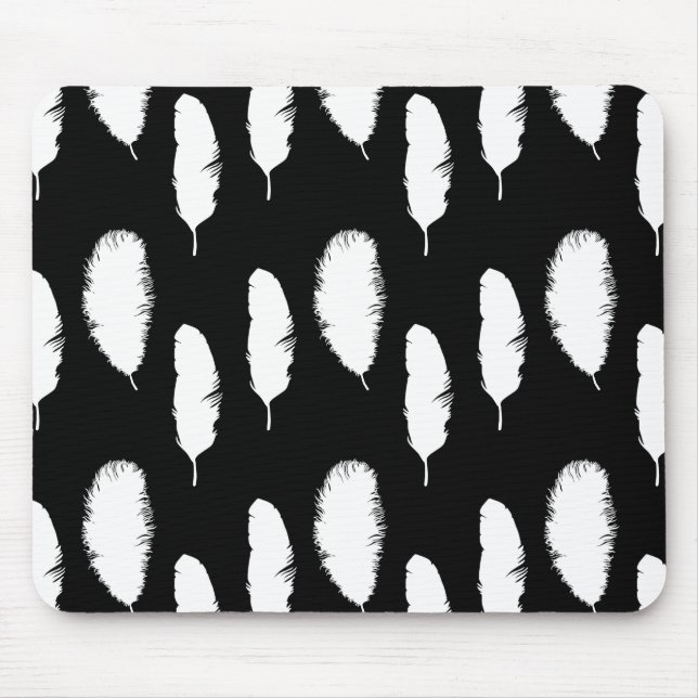 Black and White Feathers Mouse Mat (Front)