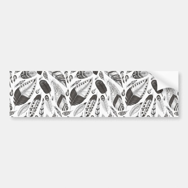 Black and white feathers pattern bumper sticker (Front)