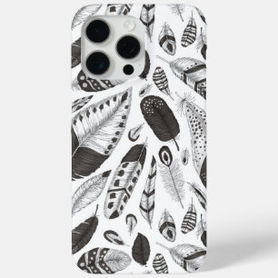 Black and white feathers pattern iPhone 15 pro max case