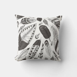Black and white feathers pattern cushion