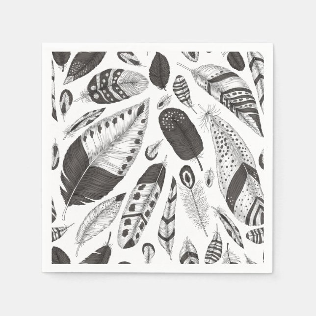 Black and white feathers pattern napkin (Front)