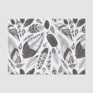 Black and white feathers pattern tissue paper