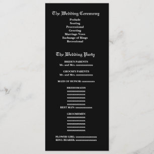 Black and White Feathery Damask Wedding Program Programme
