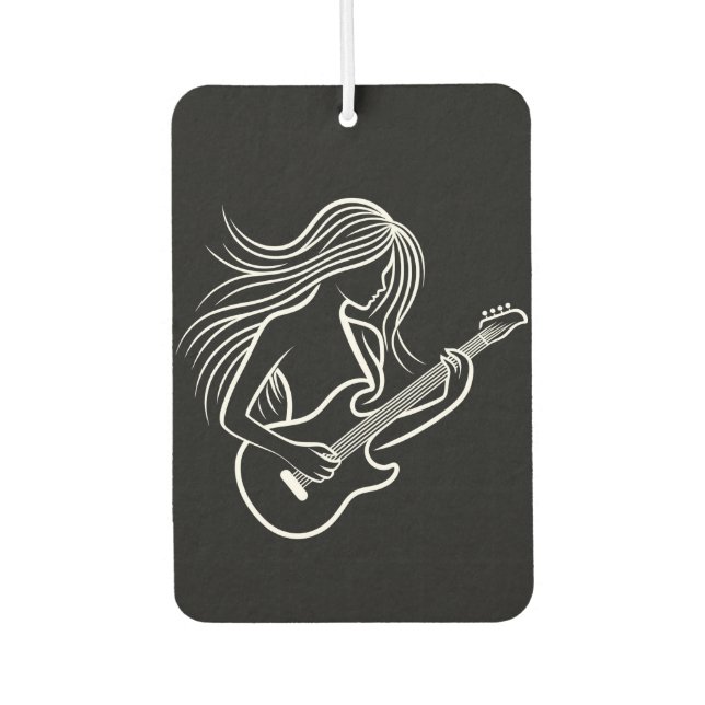 Black and White Female Stick Figure Playing Car Air Freshener (Front)