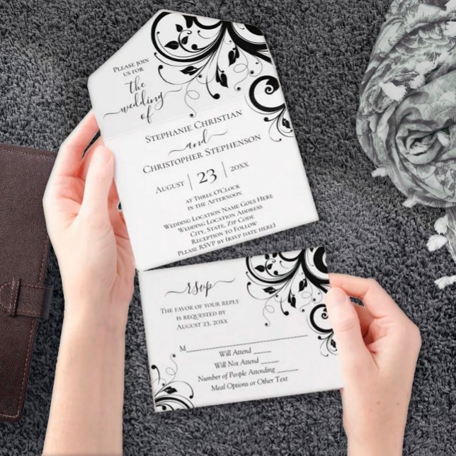 Black and White Festive Swirl Script All In One In All In One Invitation (Creator Uploaded)