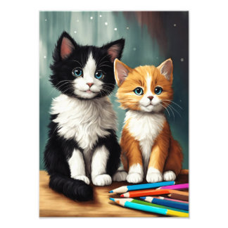 Black and white figures cats  photo print