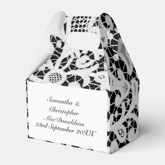 Black and white filigree lace wedding favour box
