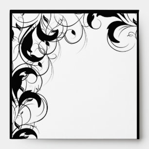 Black and White Filigree Vintage Scroll Wedding Envelope