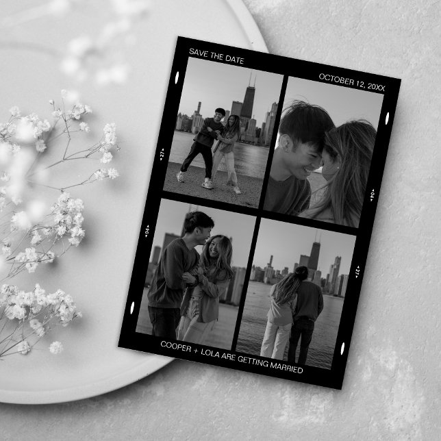Black and White Film Photo Collage Minimalist Save The Date (Creator Uploaded)