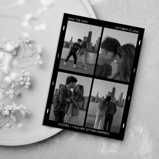 Black and White Film Photo Collage Minimalist Save The Date