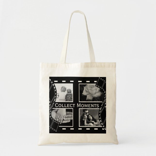 Black and White Film Reel Custom Photo Tote Bag (Front)