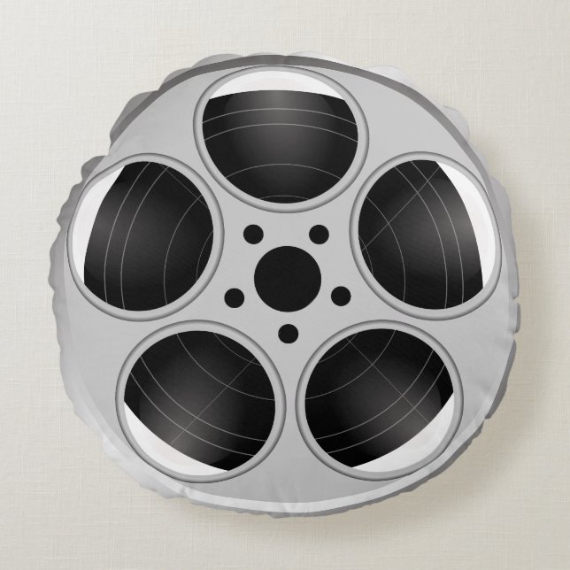 BLACK AND WHITE FILM REEL ROUND CUSHION (Front)