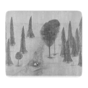 Black and white fine art The Woods pencil sketch Cutting Board