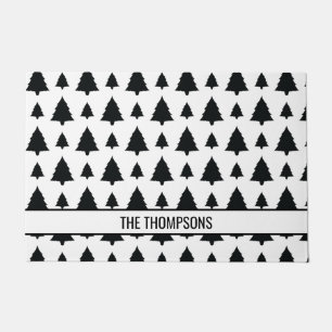 Black And White Fir Christmas Tree Pattern & Text Doormat