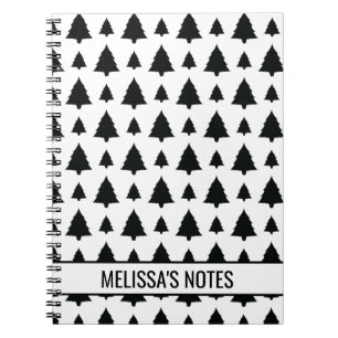 Black And White Fir Christmas Tree Pattern & Text Notebook