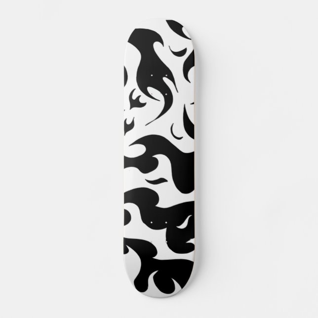 black and white fire design skateboard (Front)