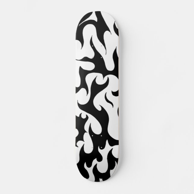 black and white fire design skateboard (Front)