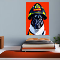 Black and white firefighter dog | AI Art  Poster