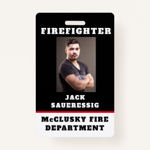 Black and White Firefighter ID Badge