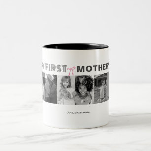 Black and White First Mother Day Photo Collage Two-Tone Coffee Mug
