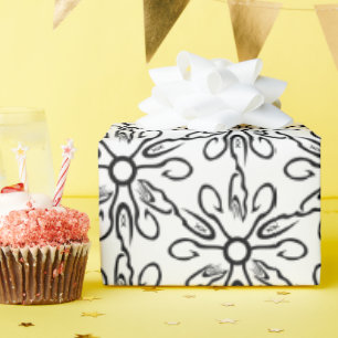 Black and White Fish and Hook Pattern Wrapping Paper