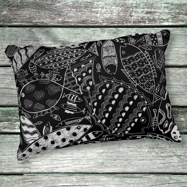 Black And White Fish Pattern Modern Art Decorative Cushion (Creator Uploaded)