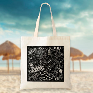 Black And White Fish Pattern Modern Art Tote Bag
