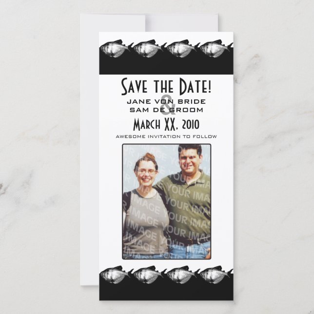 Black and White Fish Save The Date (Front)