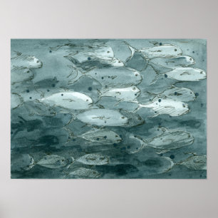 Black and White Fish Watercolor Painting Poster