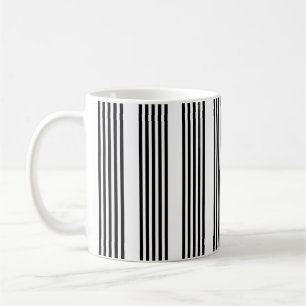 Black and white five stripe pattern coffee mug