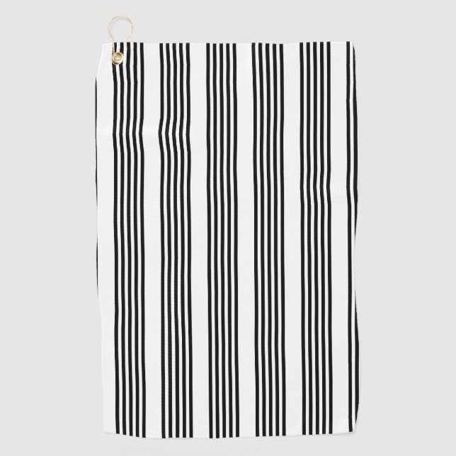 Black and white five stripe pattern golf towel (Front)